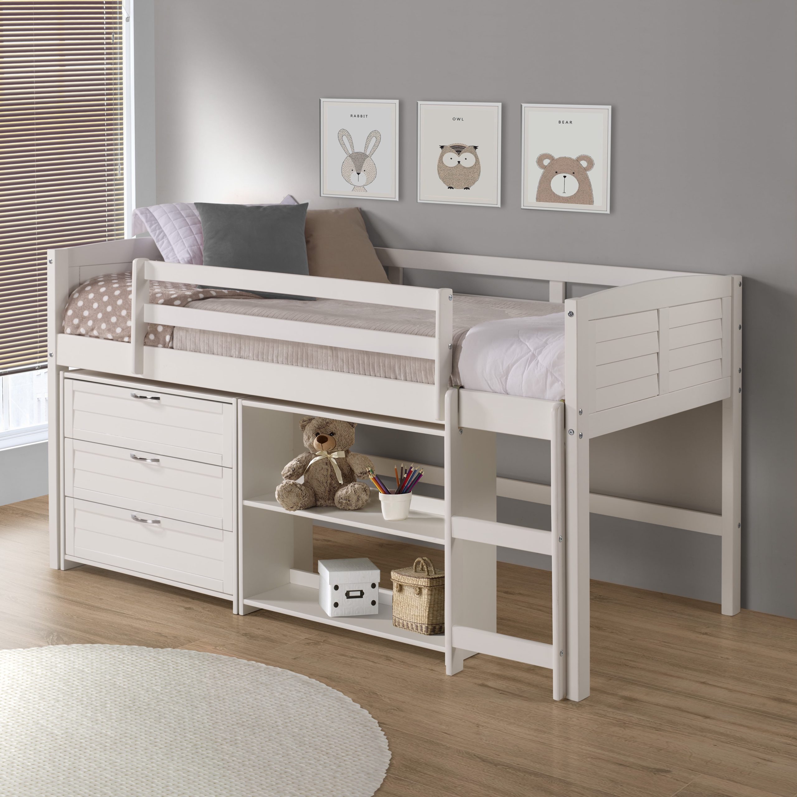Donco Kids Louver Twin Modular Low Loft Bed Group C, White - Walmart.com within Understanding Twin Louver Low Loft Group C White in Modern Architecture