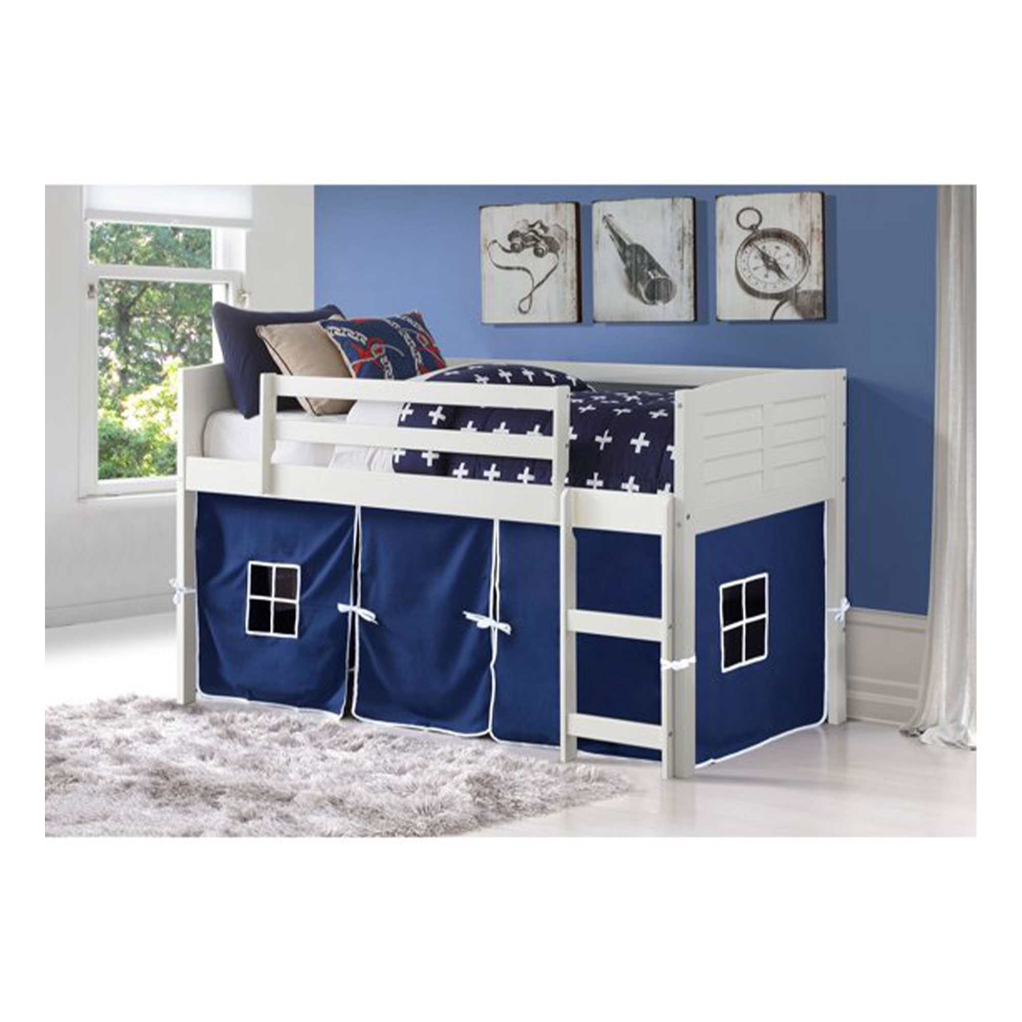 Donco Kids Louver White Twin Low Loft Bed Blue Tent Twin Loft - Walmart.com with regard to Understanding Twin Louver Low Loft Group C White in Modern Architecture