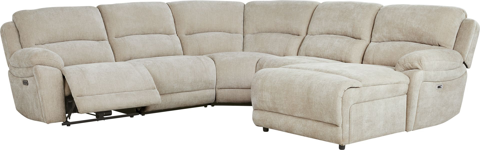 Douglas Park Sand Beige Woven 5 Pc Dual Power Reclining Sectional ... pertaining to Lexicon Adahlia Chenille Upholstery 2Pc Power Sectional W/ Right Chaise In Sand