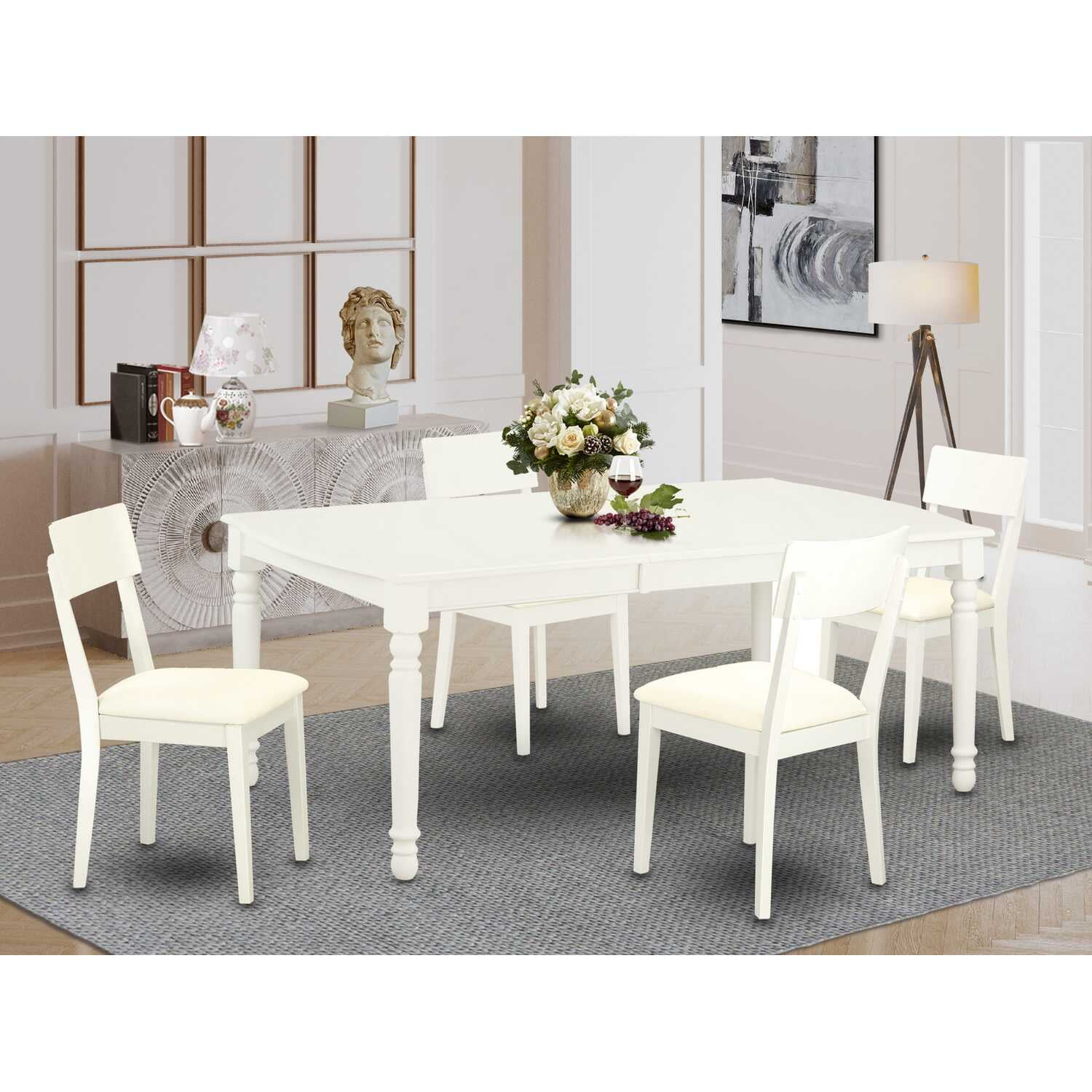 East West Furniture Dover 5-Piece Traditional Wood Dining Set In Linen ... regarding East West Furniture Dover 5-Piece Wood Dining Table And Slatted Chairs In White