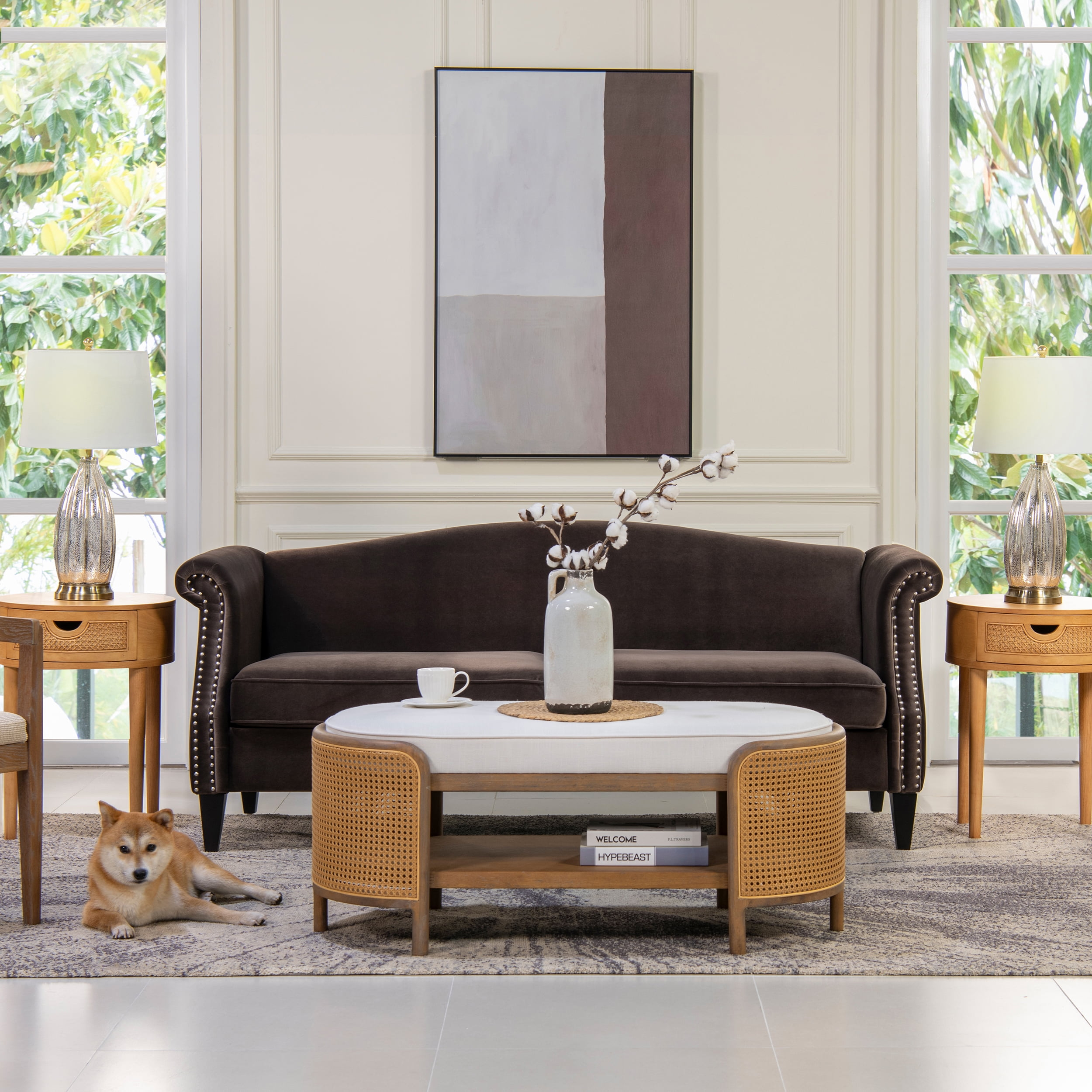 Elaine Camel Back Sofa Nailhead Accents, Deep Brown - Walmart.com with regard to Creating Comfortable Living Spaces with Classic Sofas