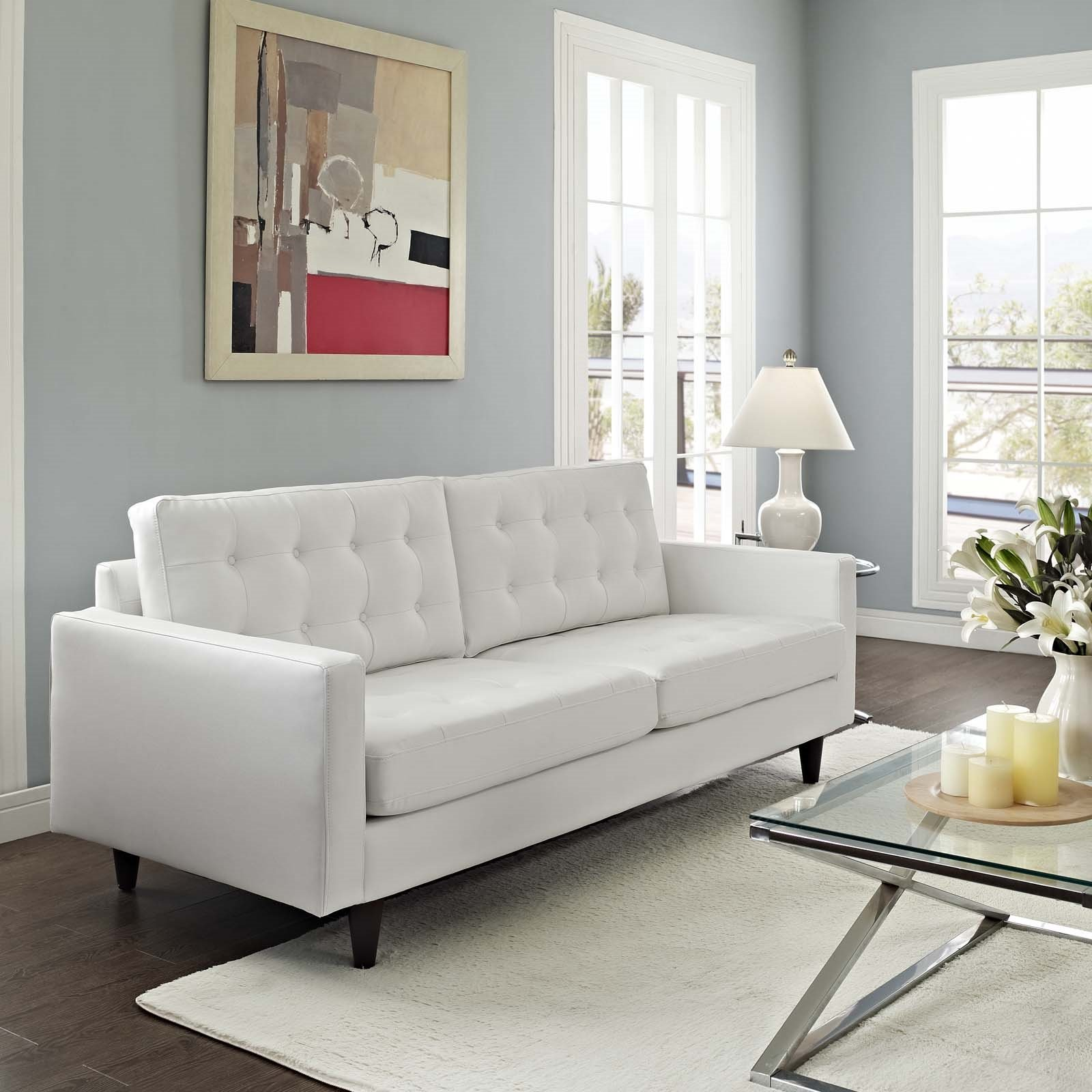 Empress Bonded Leather Sofa In White - Hyme Furniture in Empress Bonded Leather Sofa, White