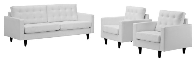 Empress Sofa And Armchairs Bonded Leather 3-Piece Set - Midcentury ... in Understanding the Durability and Care of White Bonded Leather Sofas
