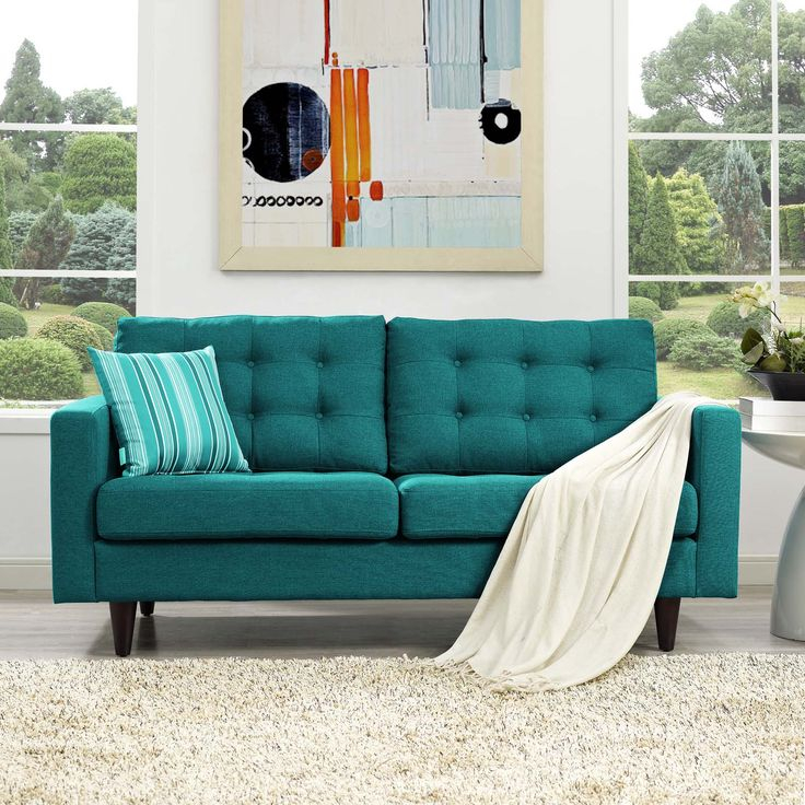 Empress Upholstered Fabric Loveseat In Teal | Teal Sofa, Fabric Sofa ... in Understanding the Art of Choosing the Perfect Teal Upholstered Sofa