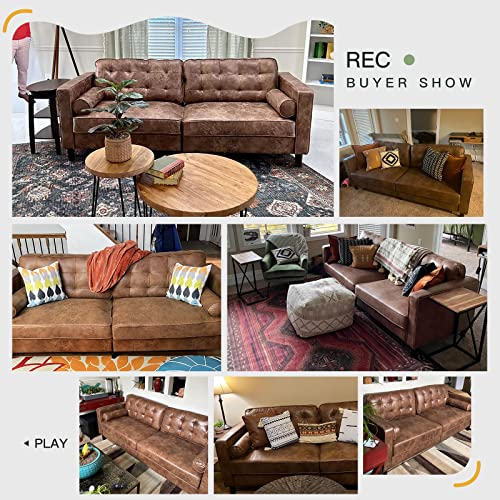 Esright 84.2”Mid-Century Sofa Couch,Tufted Synthetic Suede Fabric ... within Mid-Century Sofa Couch, Tufted Synthetic Suede Fabric