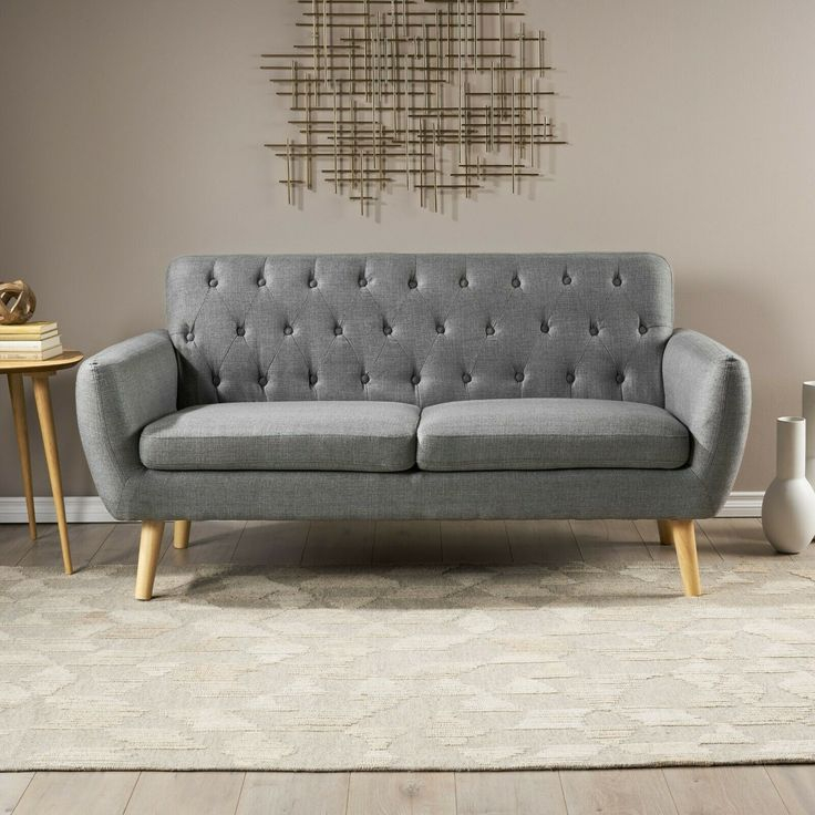 Eunice Petite Mid Century Modern Tufted Fabric Sofa | Ebay within Gdf Studio Eunice Petite Mid Century Modern Tufted Fabric Sofa, Dark Gray