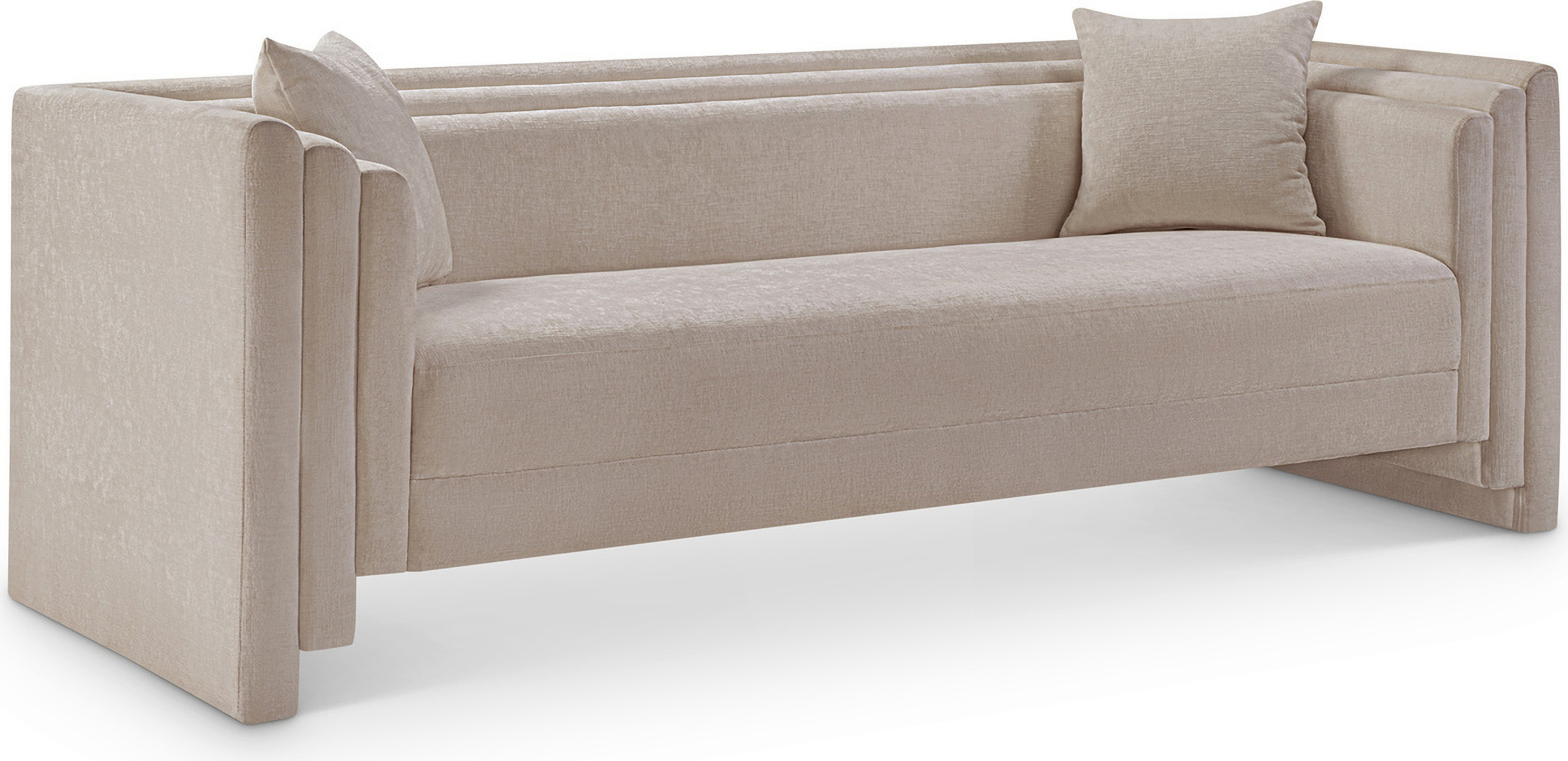 Everett Chenille Fabric Sofa In Beige By Meridian | 1Stopbedrooms throughout How to Style Your Living Space with Everett's Grey Chenille Sofa