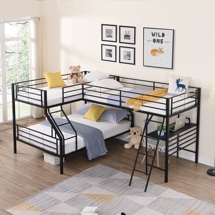 Eyiw L-Shaped Twin Over Full Bunk Bed With A Twin Size Loft Bed ... in Gewnee L-Shaped Twin Over Full Bunk Bed With Twin Size Loft Bed In Black