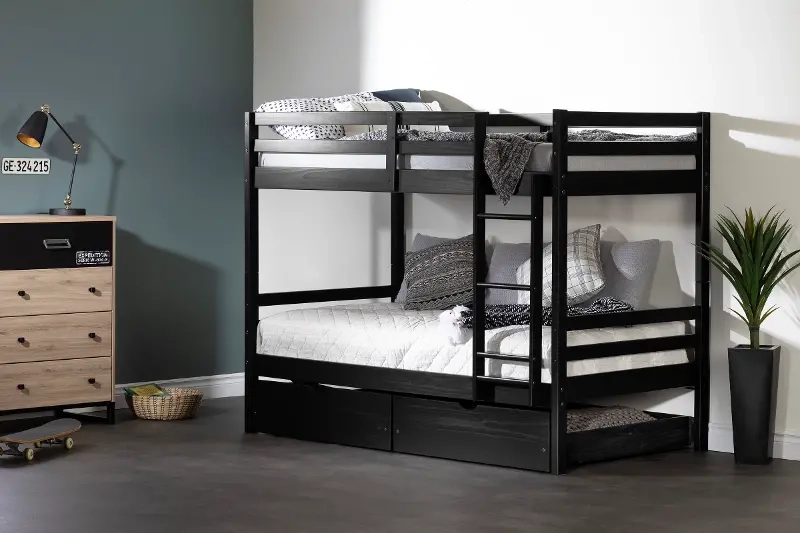 Fakto Black Twin Bunk Beds With Drawers - South Shore | Rc Willey with regard to Understanding the South Shore Fakto Twin Over Twin Bunk Bed in Matte Black Design