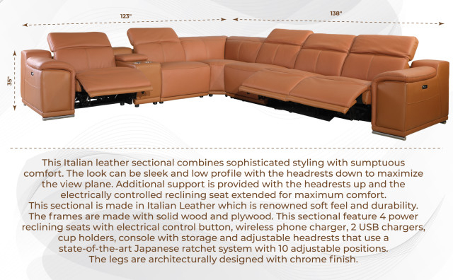 Federico 7-Piece L-Shaped Top Grain Italian Leather Sectional-4 Power ... with Exploring the evolution of power reclining sofas in modern interior design