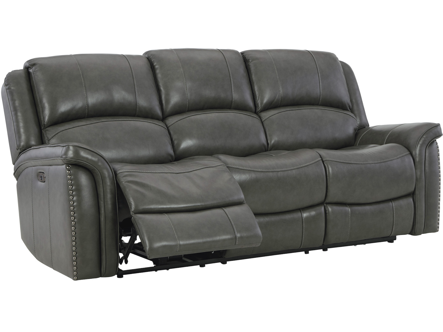 Gaspar Genuine Leather Power Reclining Sofa Only in 82.5"W Genuine Leather Power Sofa With Adjustable Headrest And Seat, Dove