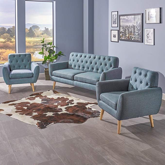 Gdf Studio Eunice Petite Mid Century Modern Tufted Blue Fabric 3 Piece ... with Gdf Studio Eunice Petite Mid Century Modern Tufted Fabric Sofa, Dark Gray