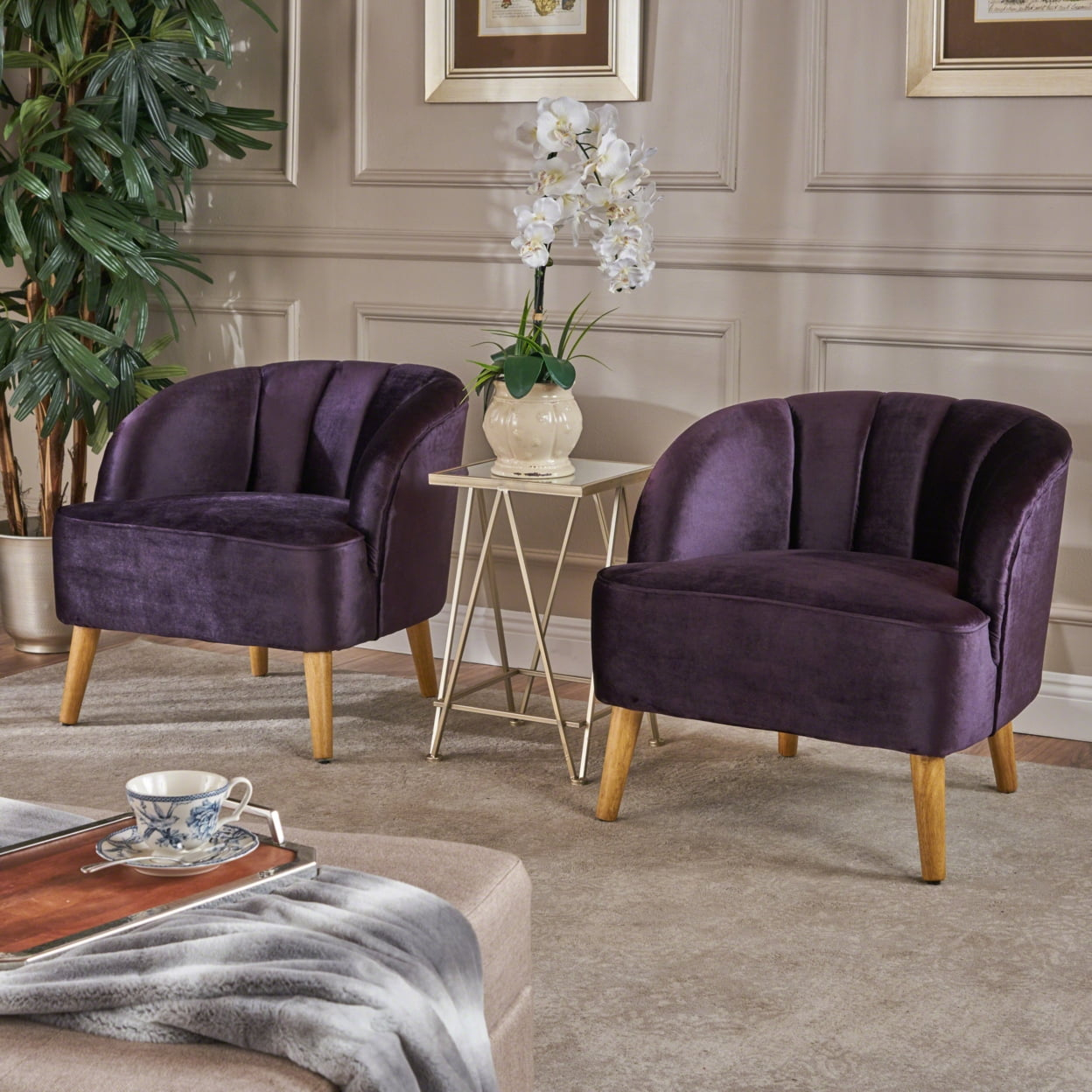 Gdf Studio Scarlett Modern Velvet Channel Stitch Club Chairs, Set Of 2 ... intended for Gdf Studio Scarlett Modern New Velvet Sofa, Blackberry