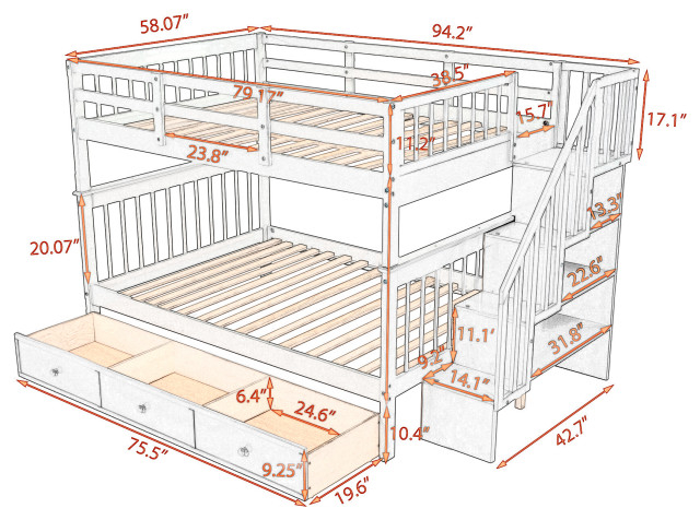 Gewnee Full-Over-Full Bunk Bed With Drawer, Guard Rail For Bedroom In ... with A Comprehensive Look at Gewnee Full over Full Bunk Bed with Ladder Features and Benefits