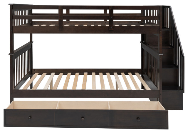 Gewnee Full-Over-Full Bunk Bed With Drawer, Guard Rail For Bedroom In ... with regard to How to Choose the Right Bunk Bed for Family Sleeping Arrangements