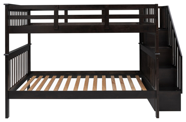 Gewnee Full-Over-Full Bunk Bed With Guard Rail For Bedroom In Espresso ... inside Gewnee Full Over Full Bunk Bed With Ladder For Bedroom In Espresso