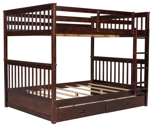 Gewnee Full-Over-Full Bunk Bed With Ladders And Two Storage Drawers In ... regarding Gewnee Full Over Full Bunk Bed With Ladder For Bedroom In Espresso