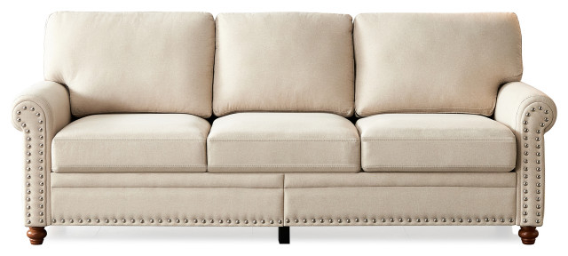 Gewnee Linen Fabric Upholstery With Storage Sofa (Beige) - Traditional ... in The artful blend of comfort and style in Gewnee Chesterfield sofa beige linen fabric