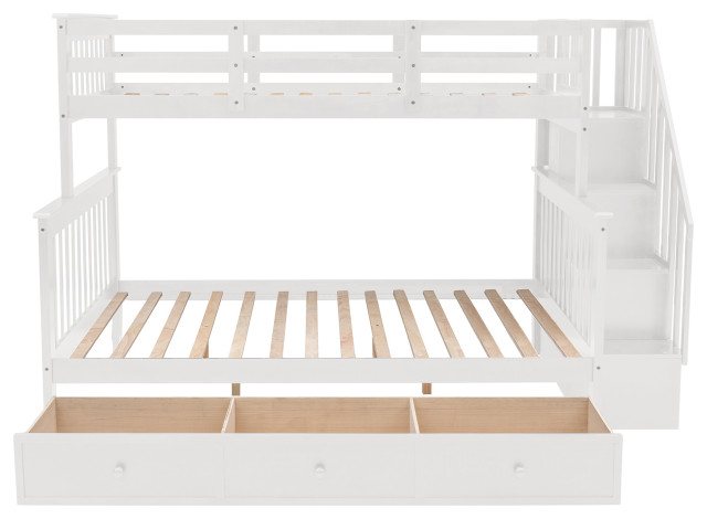 Gewnee Stairway Twin-Over-Full Bunk Bed With Drawer In White ... with regard to Gewnee Twin-Over-Full Bunk Bed With Storage Drawers And Stairway In Gray