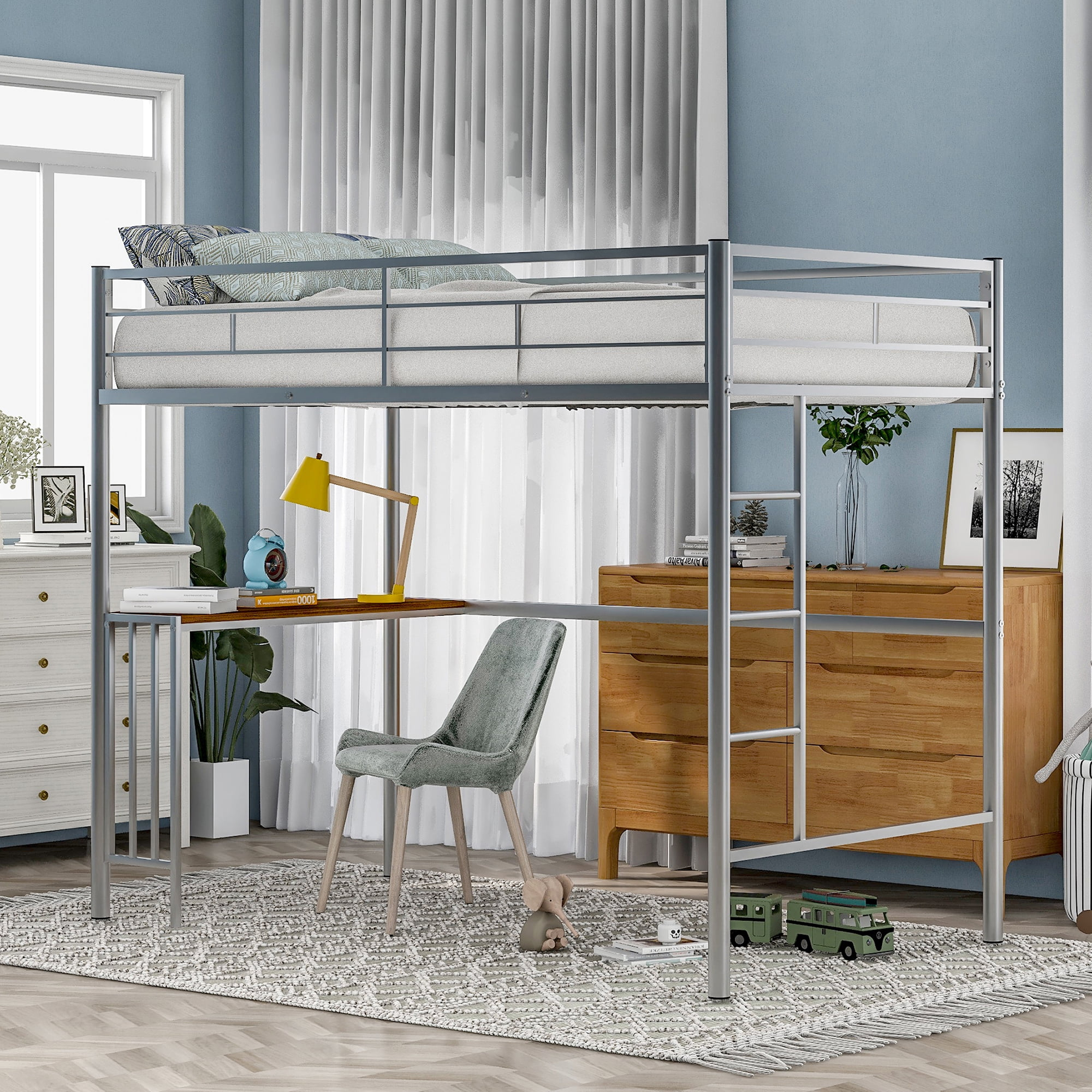 Gewnee Twin Metal Loft Bed Frame - Desk, Guardrails, Ladder - Walmart.com regarding Understanding the Safety Features of Metal Loft Beds for Children