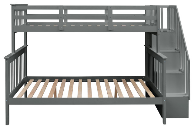 Gewnee Twin-Over-Full Bunk Bed With Storage And Guard Rail For Bedroom ... intended for Storage innovations in contemporary bunk bed design