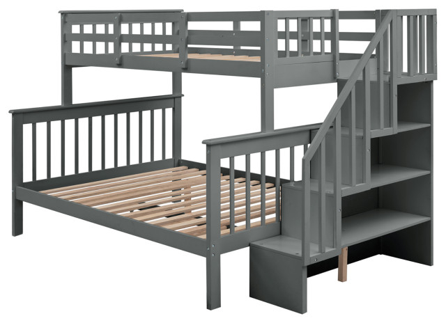 Gewnee Twin-Over-Full Bunk Bed With Storage And Guard Rail For Bedroom ... with regard to Storage innovations in contemporary bunk bed design