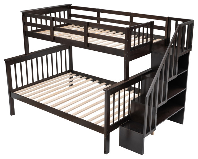Gewnee Twin-Over-Full Bunk Bed With Storage And Stairway In Espresso ... within Gewnee Full Over Full Bunk Bed With Ladder For Bedroom In Espresso