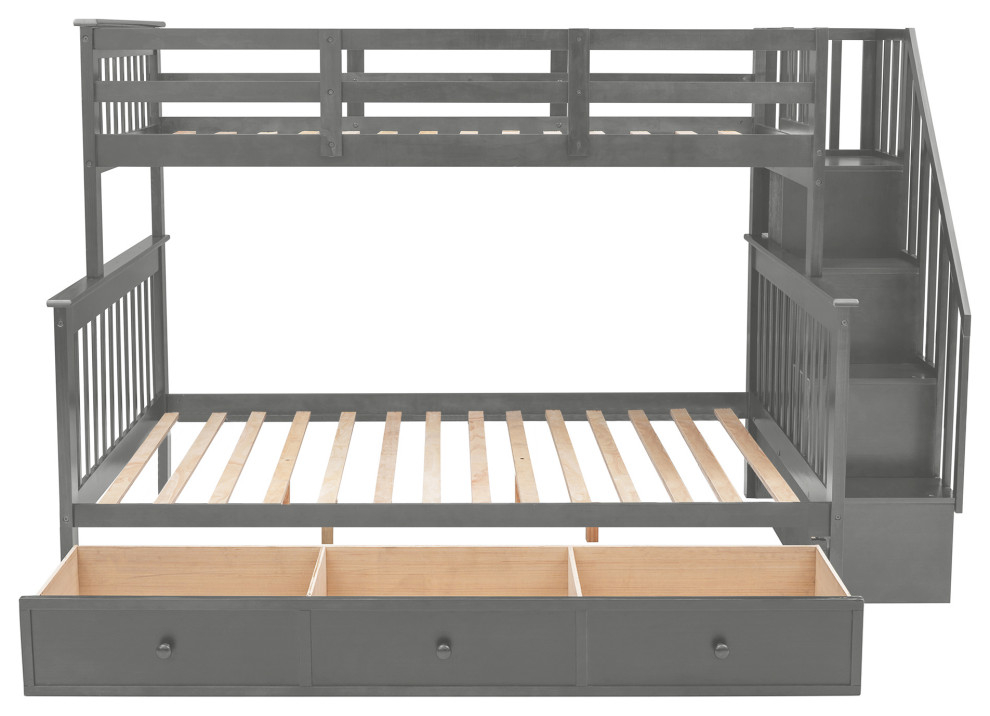 Gewnee Twin-Over-Full Bunk Bed With Storage Drawers And Stairway In ... regarding Storage innovations in contemporary bunk bed design
