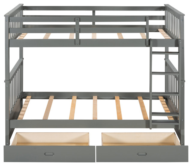 Gewnee Twin-Over-Twin Bunk Bed With Ladder And Two Storage Drawers In ... regarding Gewnee Wood Twin-Over-Twin Bunk Bed With Storage Stairway In Gray