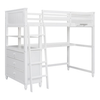 Gewnee Twin Size Loft Bed With Drawers And Desk, Wooden Loft Bed In ... intended for Gewnee Wood Twin Loft Bed With Storage Shelves, Desk And Ladder In White