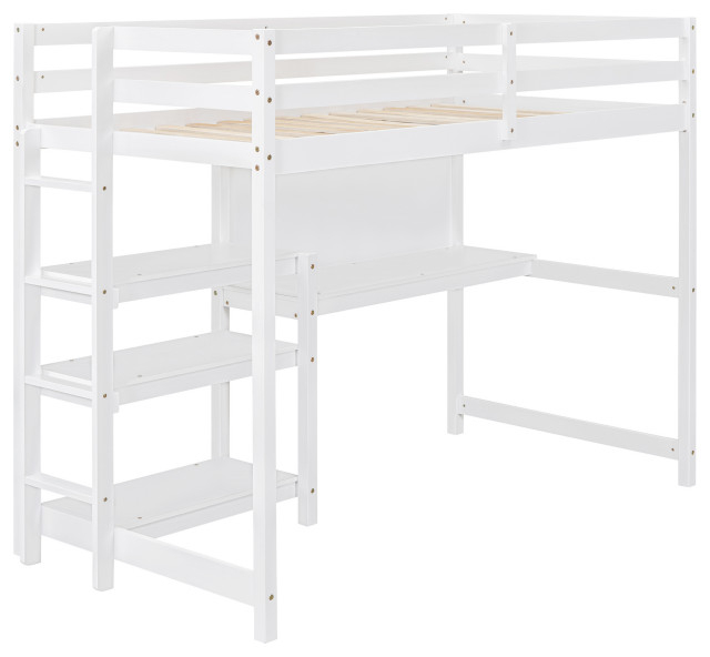 Gewnee Twin Size Wooden Loft Bed With Shelves In White - Transitional ... within How to Maximize Small Spaces with Multi-Functional Bedroom Furniture