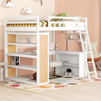 Gewnee Wood Full Size Loft Bed With Ladder And Desk In White ... with Gewnee Wood Twin Loft Bed With Storage Shelves, Desk And Ladder In White