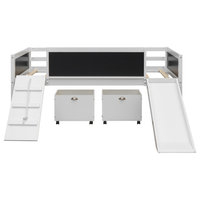 Gewnee Wood Twin Loft Bed With Two Storage Boxes And Slide In White ... pertaining to Designing smart sleep spaces with multi-functional twin loft beds