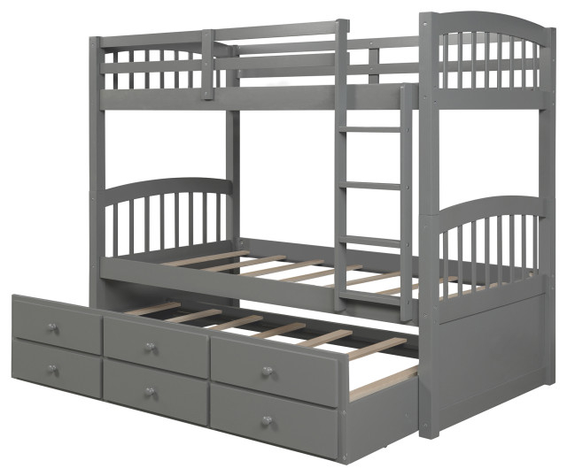 Gewnee Wood Twin Over Twin Bunk Bed With Trundle And Drawers In Gray ... for Creating Family-Friendly Sleeping Arrangements with Twin Over Twin Beds