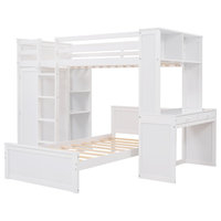 Gewnee Wood Twin Size Loft Bed With Platform Bed And Wardrobe In White ... for Gewnee Wood Twin Loft Bed With Storage Shelves, Desk And Ladder In White