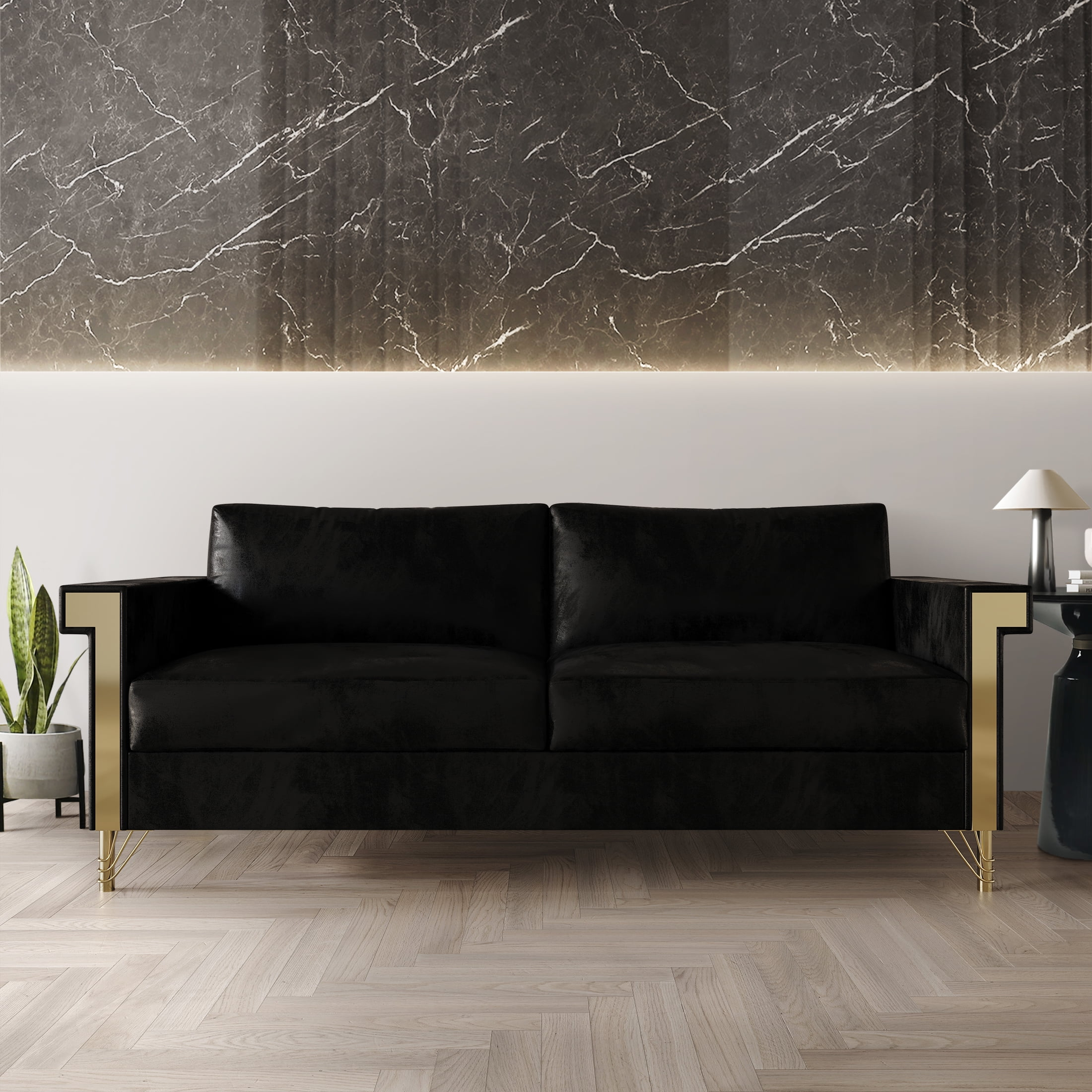 Glam Velvet Upholstered Sofa - Luxurious 2.5-Seater - Black - Walmart.com for Henson Velvet Upholstered Sofa, Black