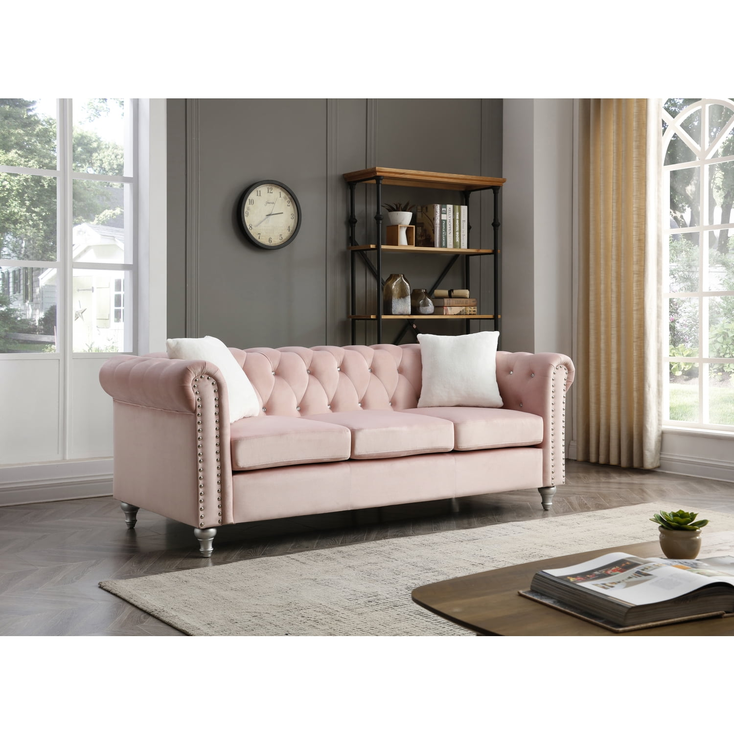 Glory Furniture Raisa Tufted Traditional Chesterfield Couch Velvet Sofa ... pertaining to Raisa 83 In. Velvet 3-Seater Sofa With 2-Throw Pillow, Beige