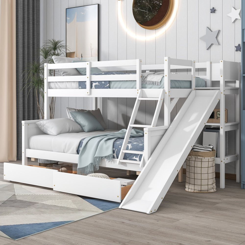 Gzxs Twin Over Full Wooden Bunk Bed With 2 Drawers And Storage Shelf ... with regard to Benzara Bm141546 Twin Over Full Wooden Bunk Bed With Storage, White