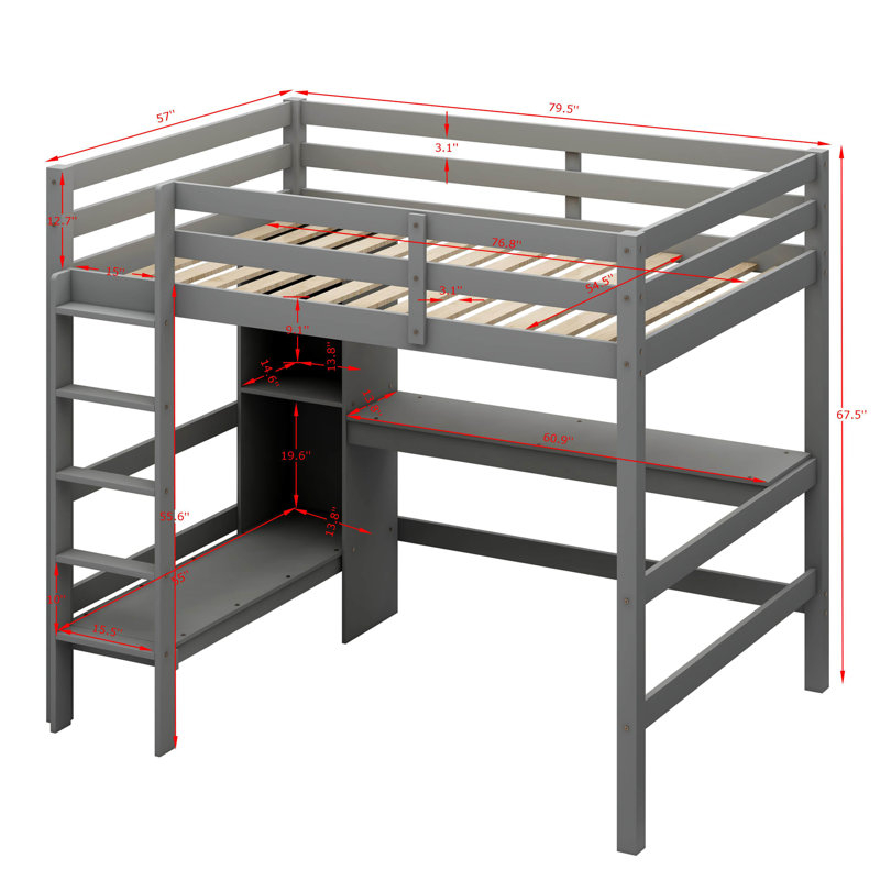 Harriet Bee Forston Full Loft Bed With Built-In-Desk By Harriet Bee ... with Modern Full Loft Bed With Built-In Desk & 4 Open Shelves, Solid Wood Frame, Gray