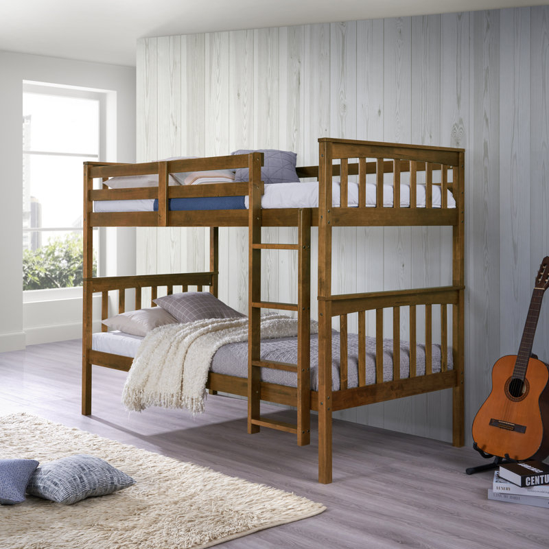 Harriet Bee Javonne Kids Twin Over Twin Bunk Bed & Reviews | Wayfair in Pemberly Row 80" X 41" Twin Over Twin Wood Bunk Bed In Brown Finish