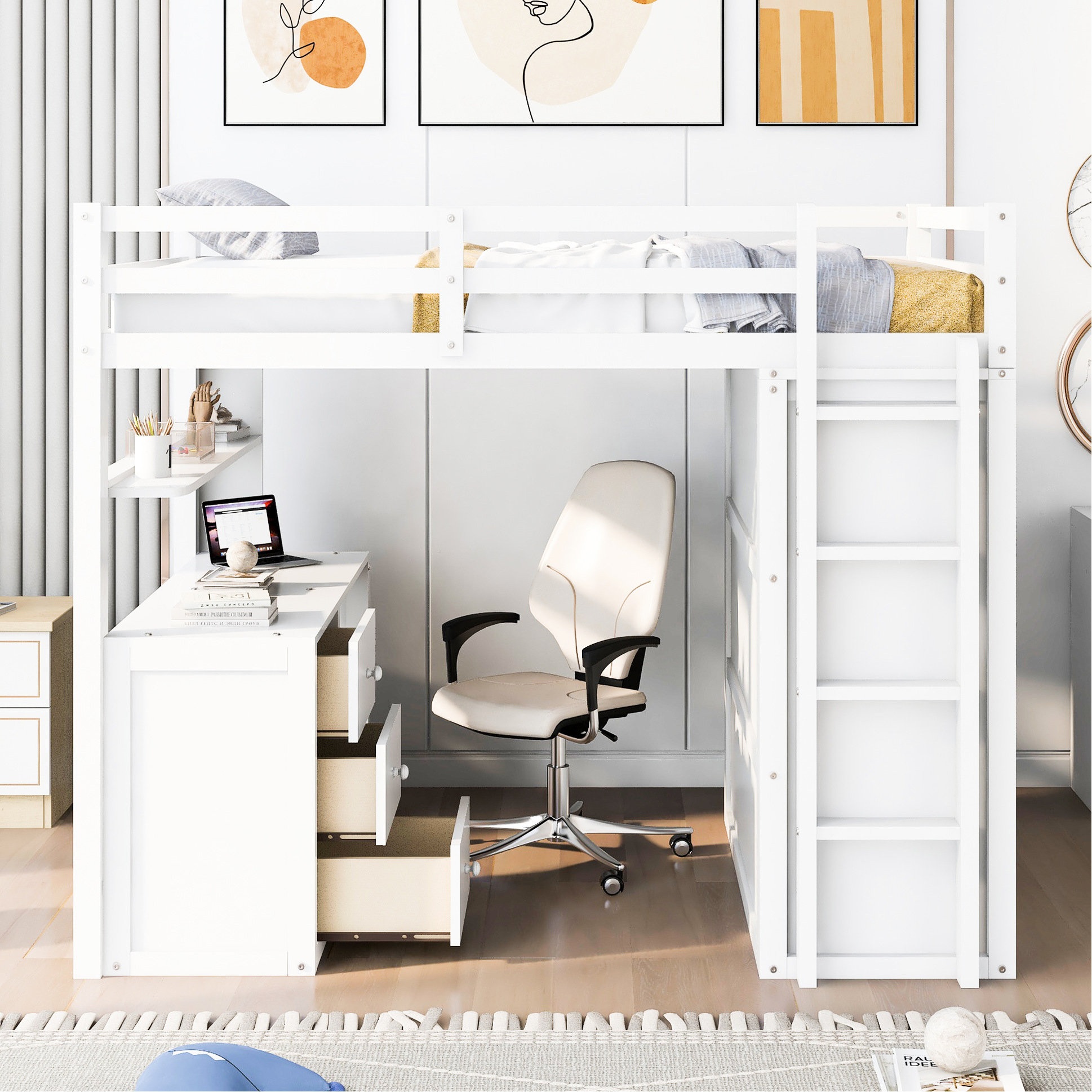 Harriet Bee White Full Size Loft Bed With Drawers, Desk & Wardrobe ... throughout How to Maximize Small Spaces with Multi-Functional Bedroom Furniture
