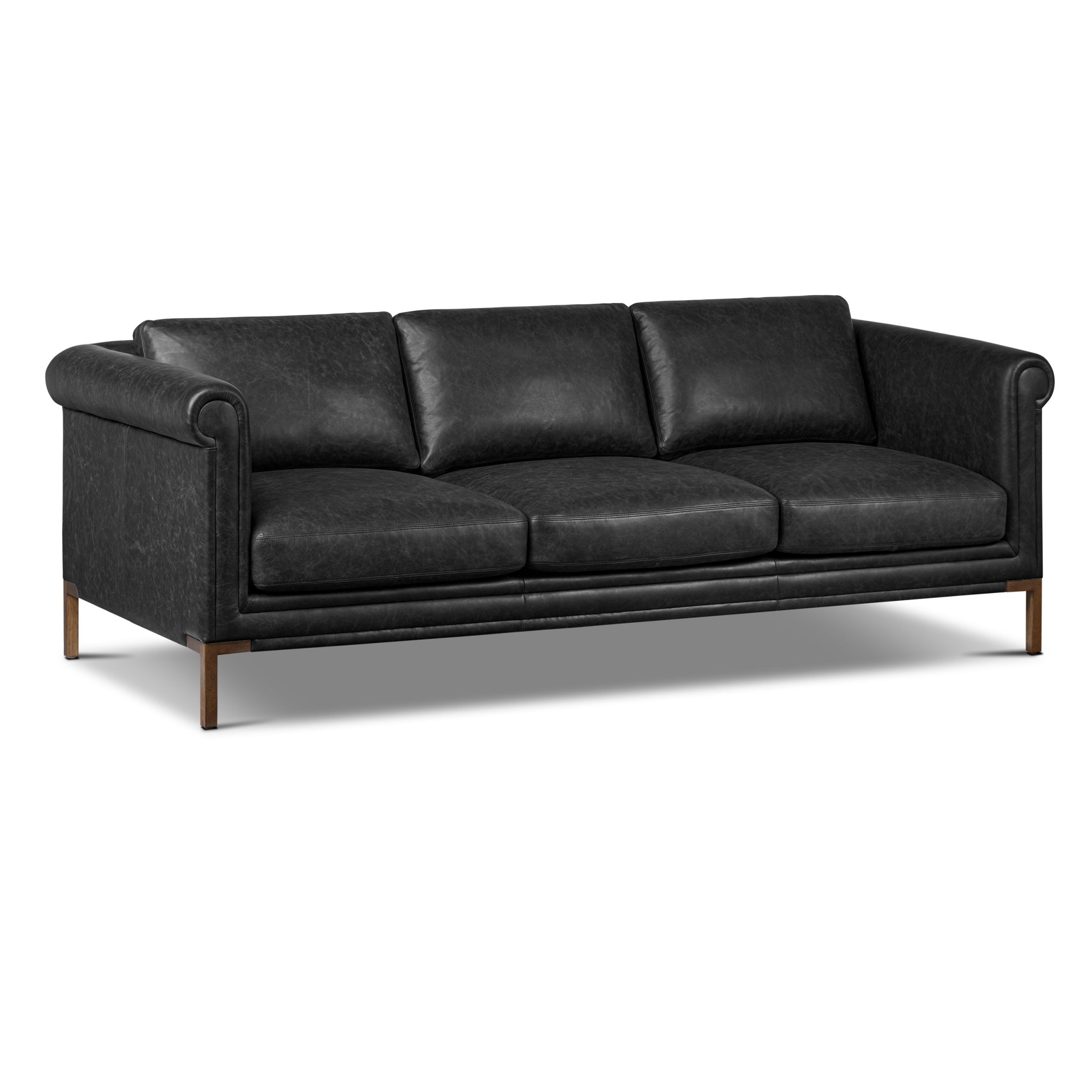 Hokku Designs Helston 89" Genuine Leather Sofa In Onyx Black | Wayfair for Oliver Genuine Leather Sofa, Black