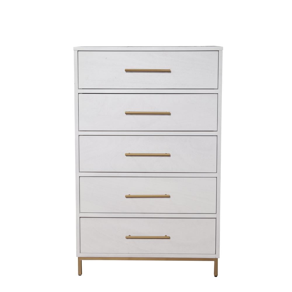 Homeroots 30" White Solid Wood Five Drawer Chest - Walmart.com intended for Building Better Organization Through Thoughtful Furniture Choices