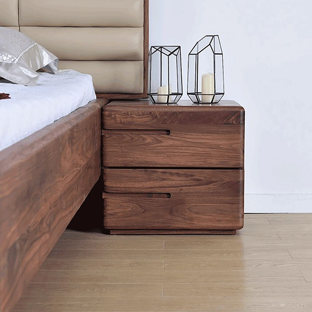 Japandi Minimalist Solid Wood Nightstand With 2 Drawers In Walnut ... throughout Maximizing storage with 2-drawer nightstand designs