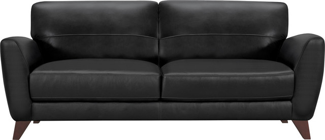 Jedd Contemporary Sofa, Genuine Black Leather With Brown Wood Legs ... in Jedd Contemporary Sofa, Genuine Black Leather With Brown Wood Legs