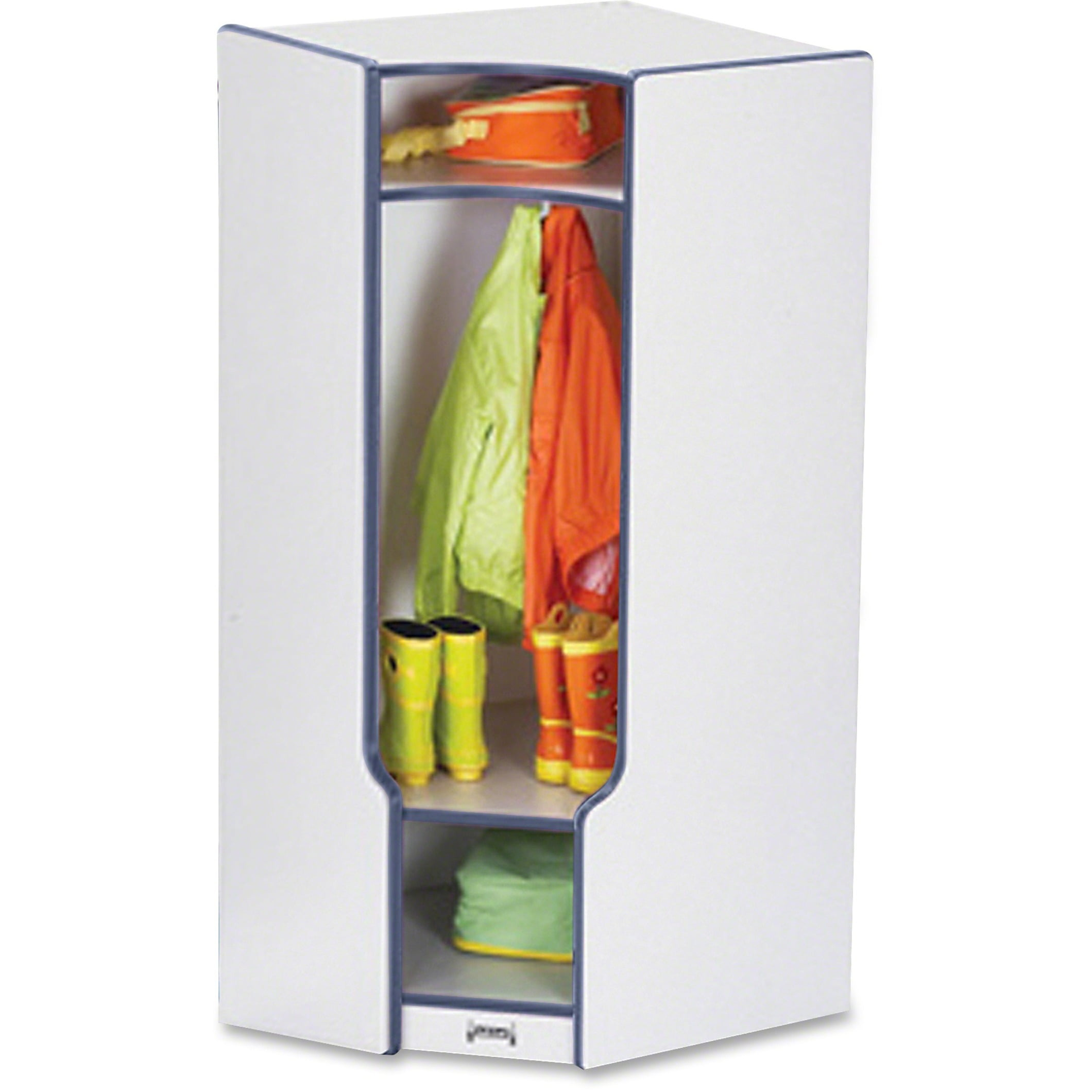 Jonti-Craft Rainbow Accents 3-Double Hooks Step Corner Coat Locker ... within Rainbow Accents 4 Section Coat Locker - Blue