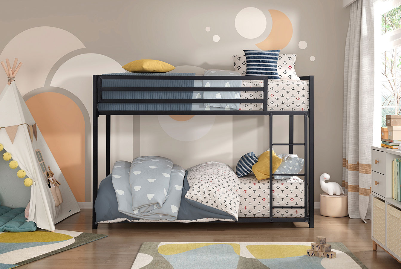 Jovie Twin Over Twin Bunk Bed (Black) Homelegance | Furniture Cart intended for The Evolution of Rosebery Kids Twin Over Twin Bunk Bed in Black Furniture Trends