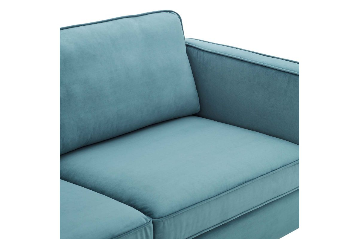 Kaiya Performance Velvet Sofa In Sea Blue At Gardner-White regarding Kaiya Performance Velvet Sofa, Cognac
