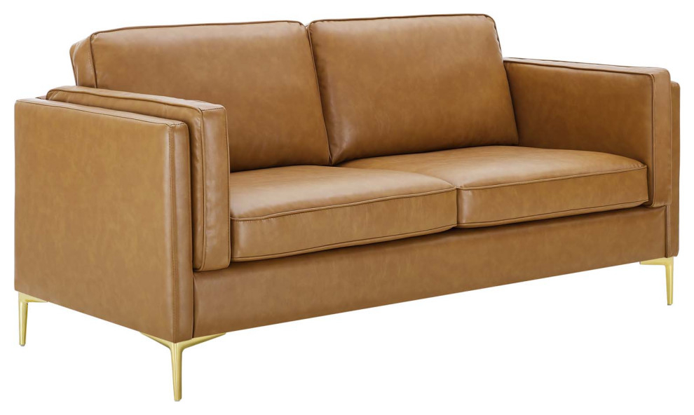 Kaiya Vegan Leather Sofa, Tan - Contemporary - Sofas - By Homesquare ... in Juliana Vegan Leather Sofa, Tan