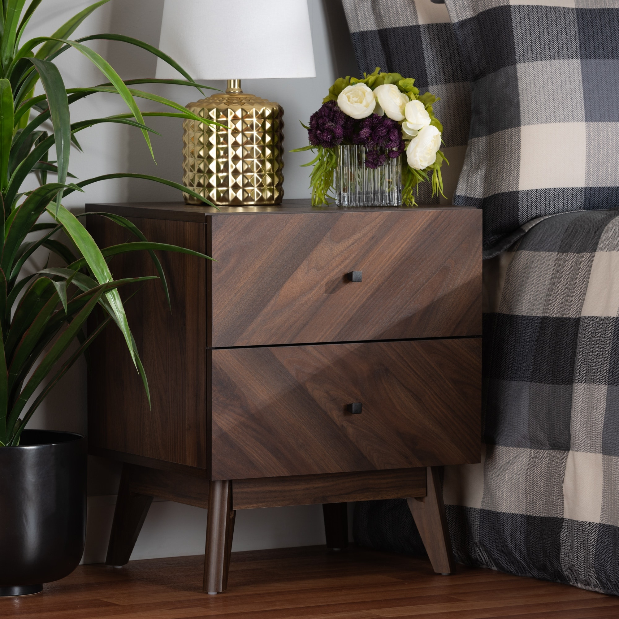 Kieran Mid-Century Brown Finish 2-Drawer Nightstand From Inspire Q ... for Farhart Modern Faux Wood 2-Drawer Nightstands, Set Of 2